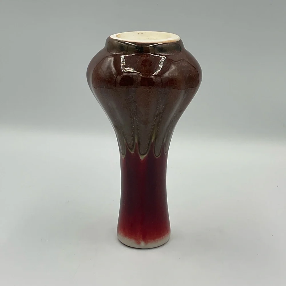 Vintage Hosley TM Potteries Artisan Red and Brown Glazed Bud Vase